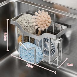 Kitchen Storage Stainless Steel Self-adhesive Drain Sink Basket Organiser Sponge Holder Soap Drainer Towel Rack Shelf