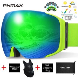 PHMAX Magnetic Ski Goggles UV400 Skiing Eyewear Anti-fog Lens Women Men Winter Outdoor Sports Mountain Snowboard Big Snow Goggle 240109