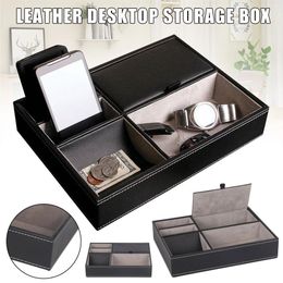 PU Leather Protective Box Case Watch Jewelry Ring Display Storage Tray Desktop Organizer for Women Men 240109