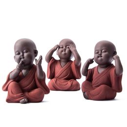 Ceramic buddha statue Tea Pet Purple sand Monk home decoration Buddhist monk miniatures ornaments crafts Buddhism gift bonze zen 240110