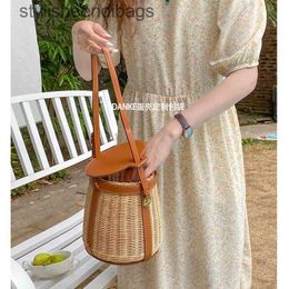 Shoulder Bags Bucket single shoulder rattan woven bag niche design Bamboo woven Portable picnic vegetable basket bagstylisheendibags