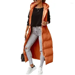 Women's Trench Coats Winter Parkas Vest Coat Fashion Solid Cardigan Zipper Long Casual Sleeveless Hooded Pocket