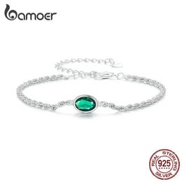 Bangles Bamoer 925 Sterling Silver Chopin Bracelet Luxurious Green Zircon Adjustable Chain Bracelet Fashion Party Jewellery for Women Gift