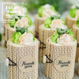 120pcs Personalized Creative Cylinder & Heart Shape Bamboo Wedding Favors Candy Boxes Party Gift Box with Bowknot & Tag