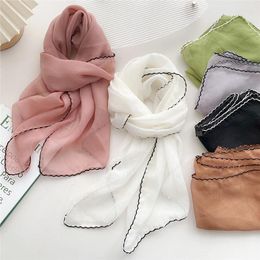 Scarves Solid Color Long Silk Scarfwomen DIY Wrist Strap Streamer Hairband Small Handle Bag Ribbon Soft Sunscreen Shawl Headscarf Wild