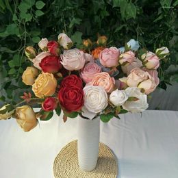 Decorative Flowers 5 PCS Artificial Flower 3 Branches Rose Wedding Bridal Bouquet Simulation Birthday Braut Party Room Decor Christmas