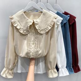 Women's Blouses Women Spring Autumn Doll Collar Shirt Loose Solid Blouse Single Breasted Long Sleeve Top Female Aesthetic Clothes