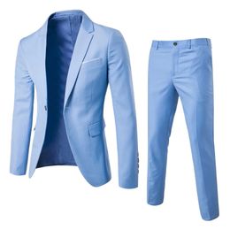 Men's Wedding Suit For Groom -Man Groomsman Pure Color Elegant Blazer Pant Set Slim Men Formal Dress Suit Clothes 240110