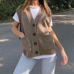 Women's Knits Women Pocket Loose Knitted Jumper Casual Autumn Winter Sweater Cardigan Top V Neck Female Ladies Sleeveless Vest Spring