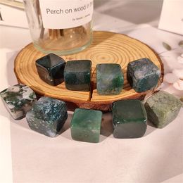 Decorative Objects & Figurines Moss Agate Rectangle Stone Healing Crystal Quartz Home Decoration Gifts Spiritual Natural Rocks PalmDecorativ