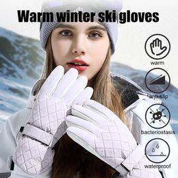 Winter Snowboard Ski Gloves PU Leather Non-slip Touch Screen Waterproof Motorcycle Cycling Fleece Warm Riding Gloves for Women 240109