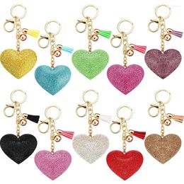 Keychains Bling Rhinestone Heart Shape Glitter Crystal Tassel Key Rings For Women Girls