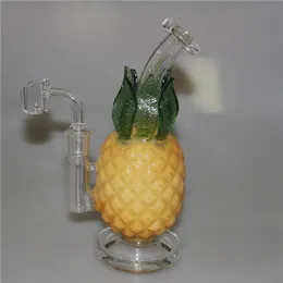 Unique Pineapple Glass Bong Hookah Recycler Bubbler Water Pipes 14mm Female Joint Oil Dab Rig 7.8 Inch Smoking Accessories Bongs With Funnel Bowl Yellow Pipe