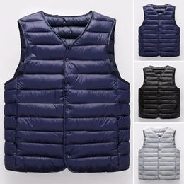Sleeveless Waistcoat Men Vest Jacket Stylish Men's Winter Padded V Neck Coat Warm Windproof Plus Size Cardigan for Casual 240109