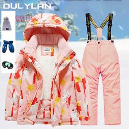 Skiing Suits Oulylan Children's Ski Suit Set Thickened Snow and Wind Proof Professional Waterproof Ski Coat Pants for Boys and Girls with