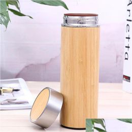 Cups Saucers Bamboo Thermos Insation Cup Ceramic Liner Purple Sand Stainless Steel Business Souvenirs Gift Drop Delivery Home Gard Dhxc3
