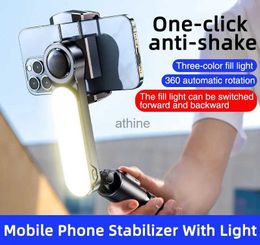 Selfie Monopods 360 Gimbal Stabilizer Selfie Stick Tripod with Fill Light Wireless Bluetooth for 13 Cell Phone Smartphone YQ240110