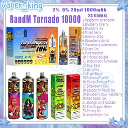 RandM Tornado 10000 Puff Disposable Electronic Cigarette Mesh Coil 20ml Pod 1000mAh Battery Electronic Cigs Puffs 10K 2% 5% 24 Flavors Vape Pen Kit