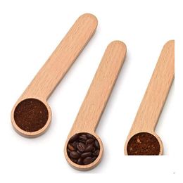 Spoons 100Pcs/Lot Wood Coffee Scoop With Bag Clip Tablespoon Solid Beech Measuring Tea Bean Spoon Gift Sn2198 Drop Delivery Home Gar Dhow5