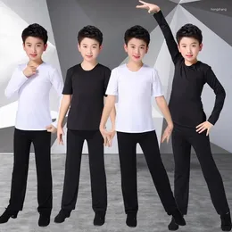 Stage Wear Boy Ballroom Dancing Practise Men Latin Dance Top Pants Suit White Black Shirt Costume