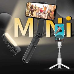 Selfie Monopods Mini Selfie Stick Fill Light Bluetooth Remote Control Handheld Gimbal Anti-shake Mobile Phone Stabilizer Video Shooting Tripod YQ240110