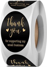 black Adhesive Stickers 500PCS Roll 25cm 1 inch Thank You for support my small business Round Label For Holiday Presents Business3850683