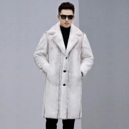 Men's fur coat Mink coat Winter warm velvet long plus size casual trench coat 240110