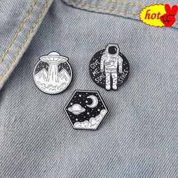 Astronaut spacecraft with starry sky design Design Metal Enamel Brooch Creative Personality Badge Best Friend Gift Pin