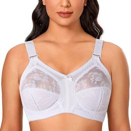 White Big Minimizer Bras Plus Size Lace Bra For Women Unlined Full Coverage Ultra Thin Wireless Adjustedstraps D E F G H I 240109