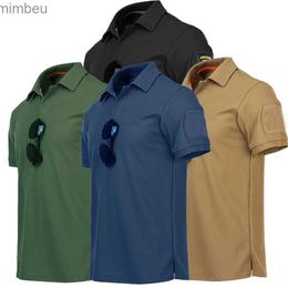 Men's T-Shirts Solid Color Tactical Shirt Outdoor Quick Dry Lapel Shirt Short Sleeve Men's Combat T-Shirt Military Tops Hiking Hunting TeeL240110