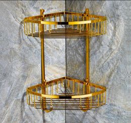 Golden Bathroom Corner Shower Caddy Basket Storage TIPVD Gold Bathroom Rack5959344