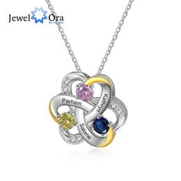 Necklaces JewelOra Customised 3 Birthstone Necklace for Women Personalised 3 Names Engraved Flower Pendants New Year Christmas Gifts