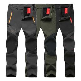 Men's Pants Outdoor Fleece Pants Men's Waterproof Soft-shell Ski Pants Fleece Pants Waterproof Quick-drying Pants T240110