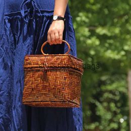 Totes New retro handmade bamboo woven bag mini art women's tea ceremony storage handbag makeupstylisheendibags