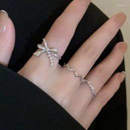 Cluster Rings Design Silver Color Elegant Pearl BowKnot Finger For Women Girls Sparking Cubic Zircon Party Luxury Fashion Jewelry