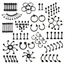 95pcs Mix Body Piercing Jewellery Lot Stainless Steel Nose Ear Belly Lip Tongue Ring Captive Bead Eyebrow Bar 240109