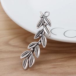 Charms 10 Pieces Tibetan Silver Branch Leaf Pendants For DIY Necklace Jewellery Making Findings Accessories 52x14mm