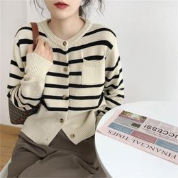 Women's Sweaters Autumn Winter Korean Style Sweater Women Casual Stripe Long Sleeve Knit Lady Cardigan Round Neck Slim Pullover Female