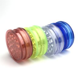 60mm 3 Layer Acrylic Grinder Herb with Clear Blue Green Yellow Colorful Plastic Teeth Tobacco Grinders Mini Smoking Pipe