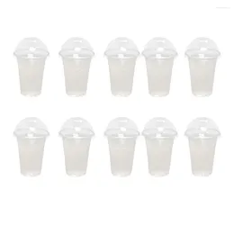 Disposable Cups Straws 50 Sets Of 380ml Clear Plastic With A Hole Dome Lids For Tea Fruit Juice Milk Covers