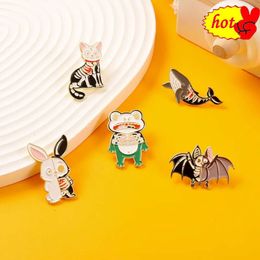 Frog Skeleton Bat and Beaver skull Enamel Brooches Cute Animals Badge Kids Backpack Icon Brooch Pins Unisex Jewelry Accessories