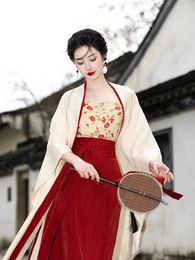 Work Dresses Chinese Style Sunscreen Cardigan Improved Hanfu 3 Piece Women Suit Set Floral Print Suspender High Waist Red Skirt Shawl