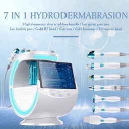 Ice Blue 7 IN 1 Skin Analysis H2O2 Small Bubbles Aqua Peeling Machine RF Skin Firm Pore Shrink Acne Treatment Skin Rejuvernation Hydradermabrasion Device