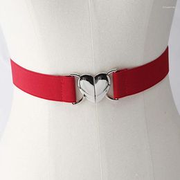 Belts Fashion Thin Elastic Stretch Waistband Love Heart Metal Buckle Belt For Women Dress Waist Seal Accessory Solid Colour