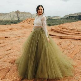 Skirts Romantic Army Green A-line Bridal Tulle Women Zipper Puffy Long Skirt Custom Made Summer