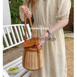 Shoulder Bags Bucket single shoulder rattan woven bag niche design Bamboo woven Portable picnic vegetable basket bagstylishyslbags