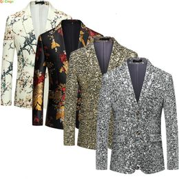 Silver Sequin Suit Jacket Men's Fashion Slim Dress Coat Wedding Party Print Jaqueta Gold Green Blue Terno Masculino M-5XL 6XL 240109