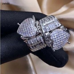 Hip HopVintage Heart Shape Promise Ring Simulated Diamond Cz Silver Engagement Wedding Band Rings for Women Men Jewellery