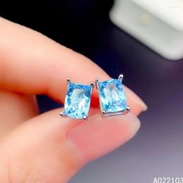 Stud Earrings KJJEAXCMY 925 Sterling Silver Inlaid Natural Swiss Blue Topaz Simple Women's -selling Square Gem Support Check