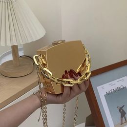 Trend Designer Clutch Bag Gold Silver PVC Box Design Party Evening Chain Shoulder Crossbody Bags Mini Purses and Handbags 240110